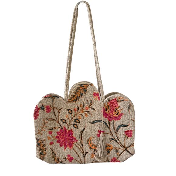 Antik Kraft Handbags - Antik Kraft Tan Floral Purse Shoulder Bag Tote 100% Jute Bohemian Indie Cottage